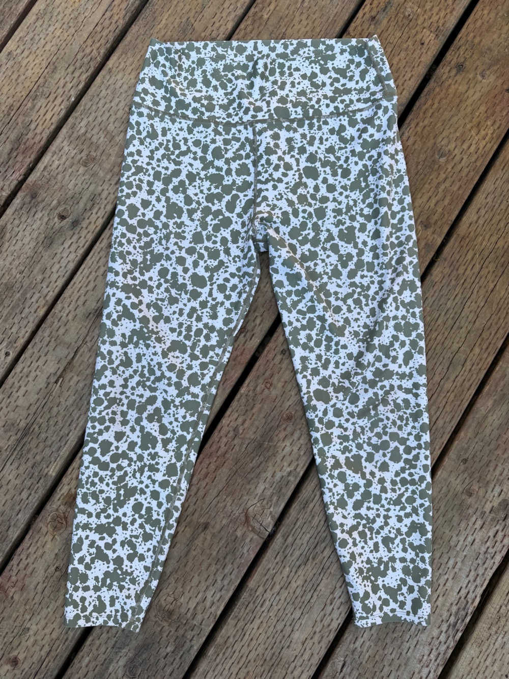 Sage Olive Green and White Splatter Print Leggings